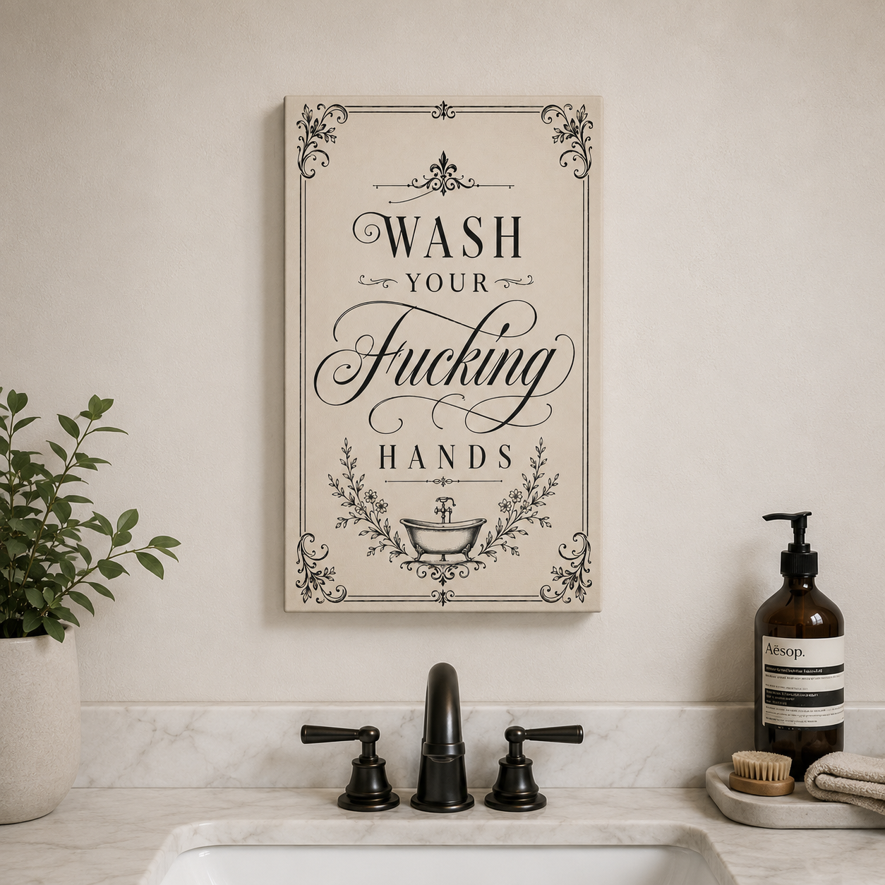 Bathroom Canvas — "Wash Your Fucking Hands" Wall Art
