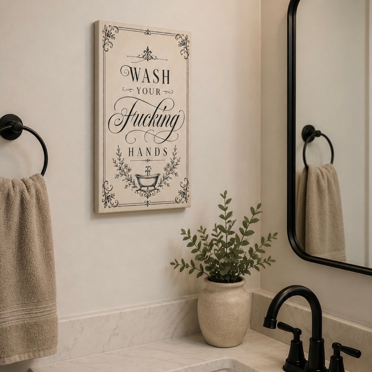 Bathroom Canvas — "Wash Your Fucking Hands" Wall Art