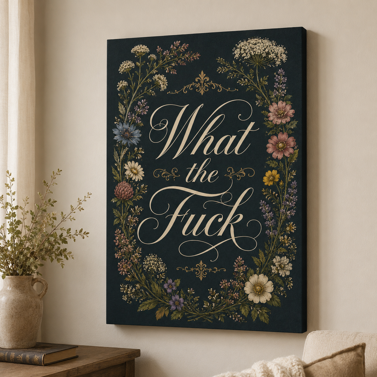 What the Fuck Floral Canvas Wall Art